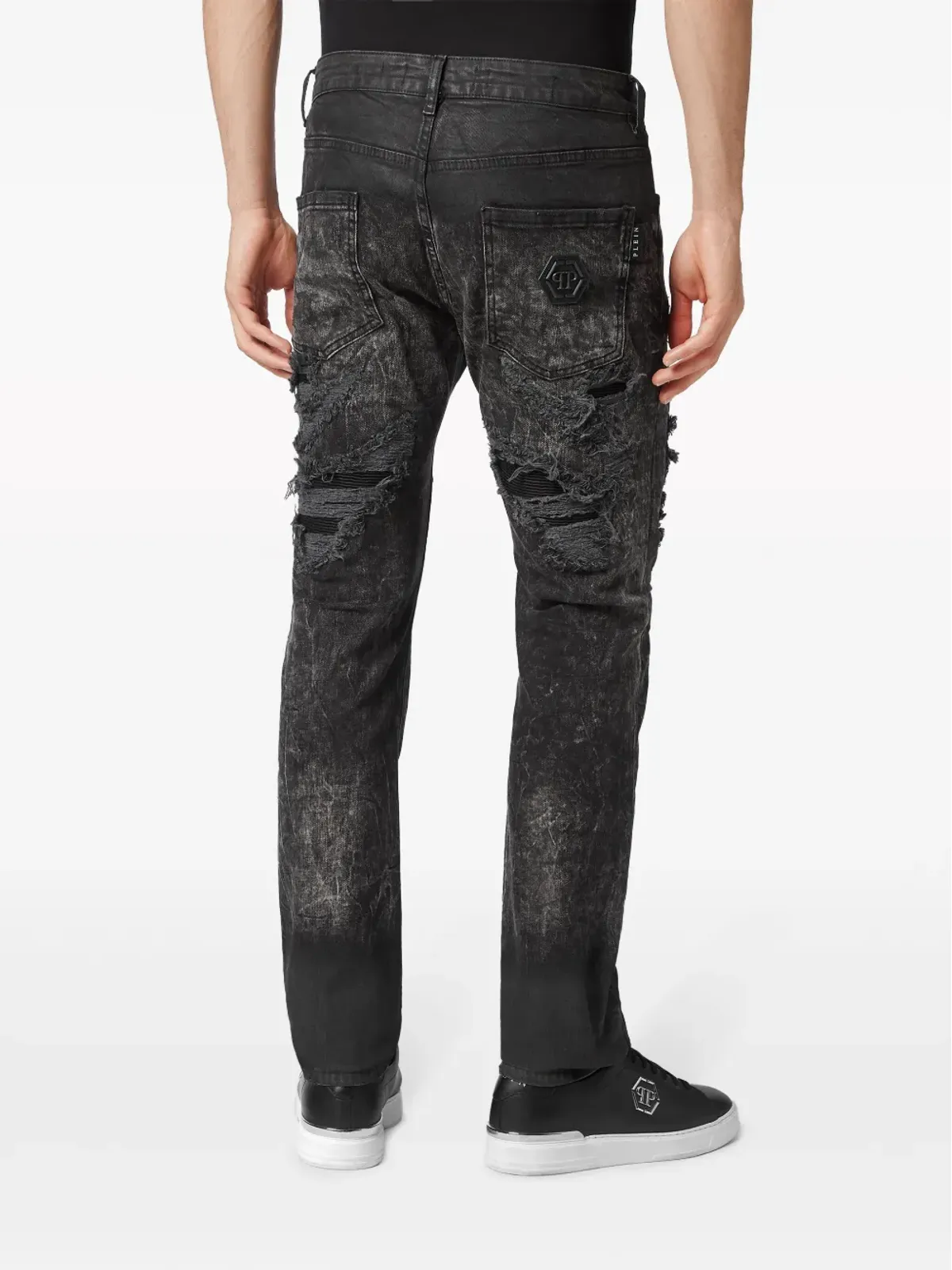Philipp Plein ミッドライズ ダメージ加工デニム ブラック - 画像4