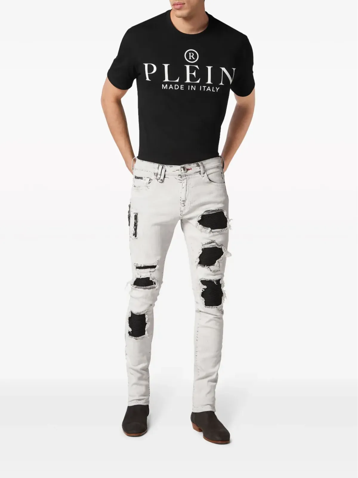 Philipp Plein ダメージ加工ストーンウォッシュスキニージーンズ - ホワイト - 画像2