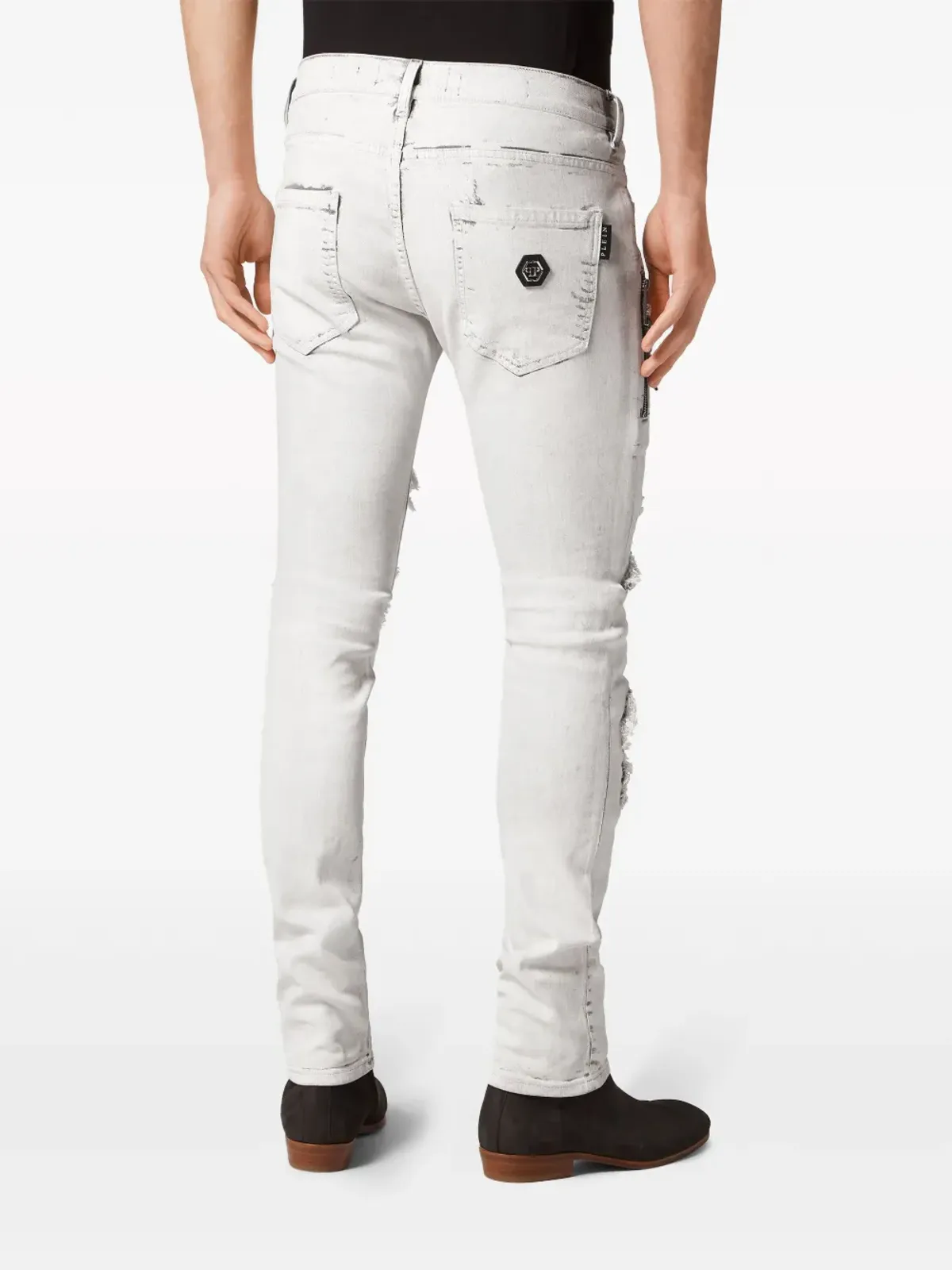 Philipp Plein ダメージ加工ストーンウォッシュスキニージーンズ - ホワイト - 画像3