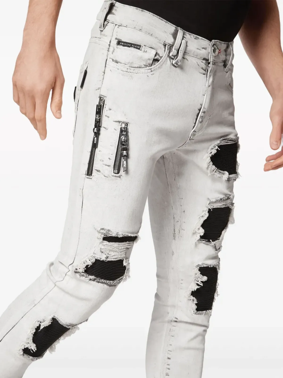 Philipp Plein ダメージ加工ストーンウォッシュスキニージーンズ - ホワイト - 画像4