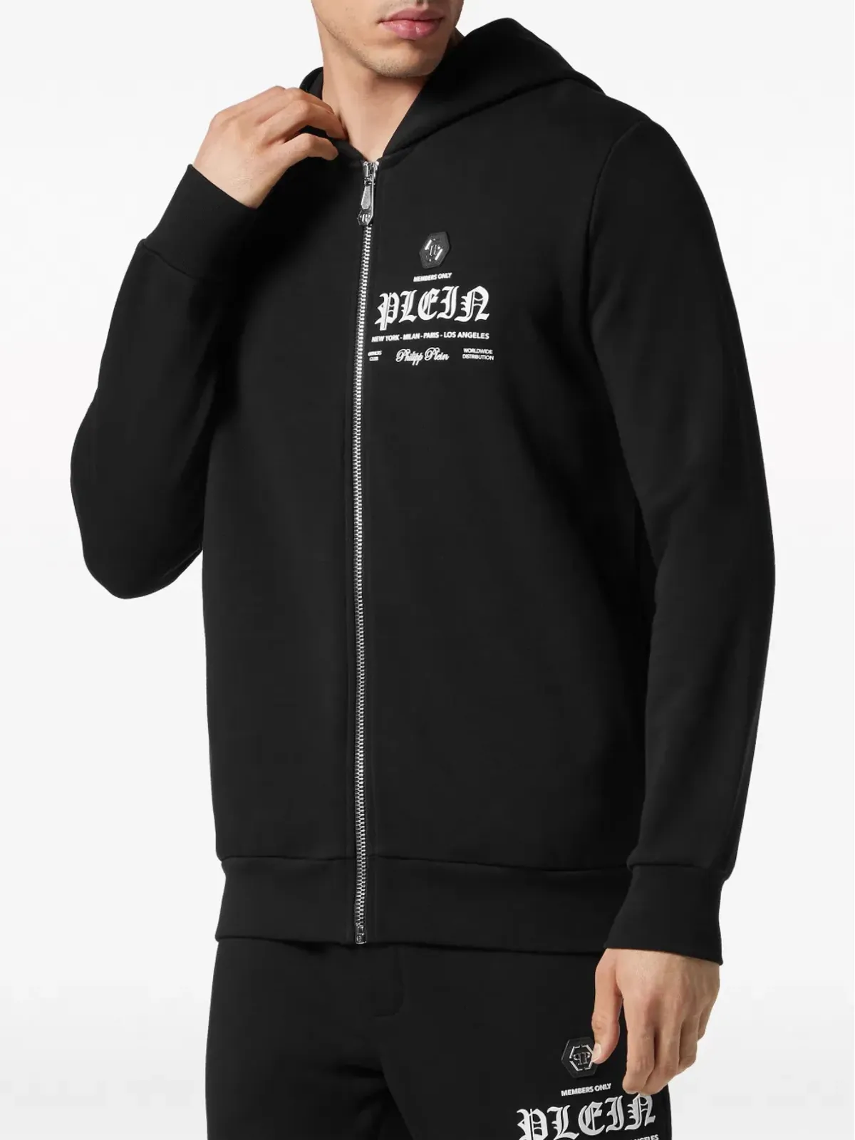 Philipp Plein ロゴプリント ジップ付きフーディー ブラック - 画像3