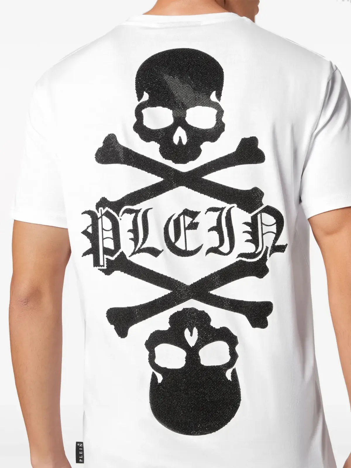 Philipp Plein ホワイト スカルクリスタル装飾 Tシャツ - 画像4