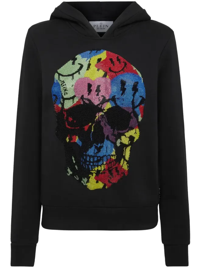Philipp Plein Philipp Plein スマイル ラインストーン裝飾フーディー - ブラックの商品画像