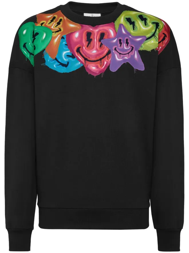 Philipp Plein Philipp Plein スマイリーフェイスプリント スウェットシャツ ブラックの商品画像
