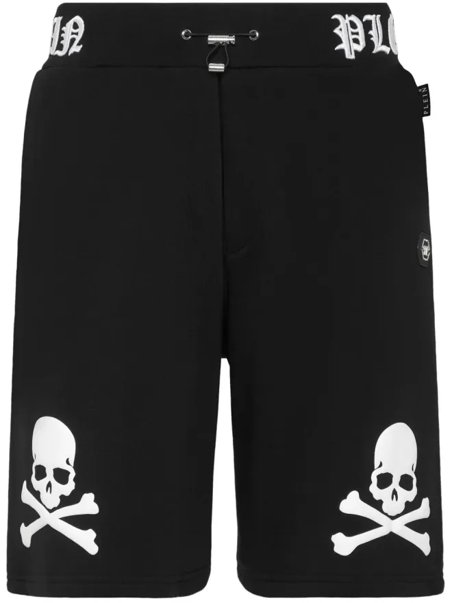 Philipp Plein Philipp Plein Skull&Bones ロゴ刺繍ショートパンツ - ブラックの商品画像