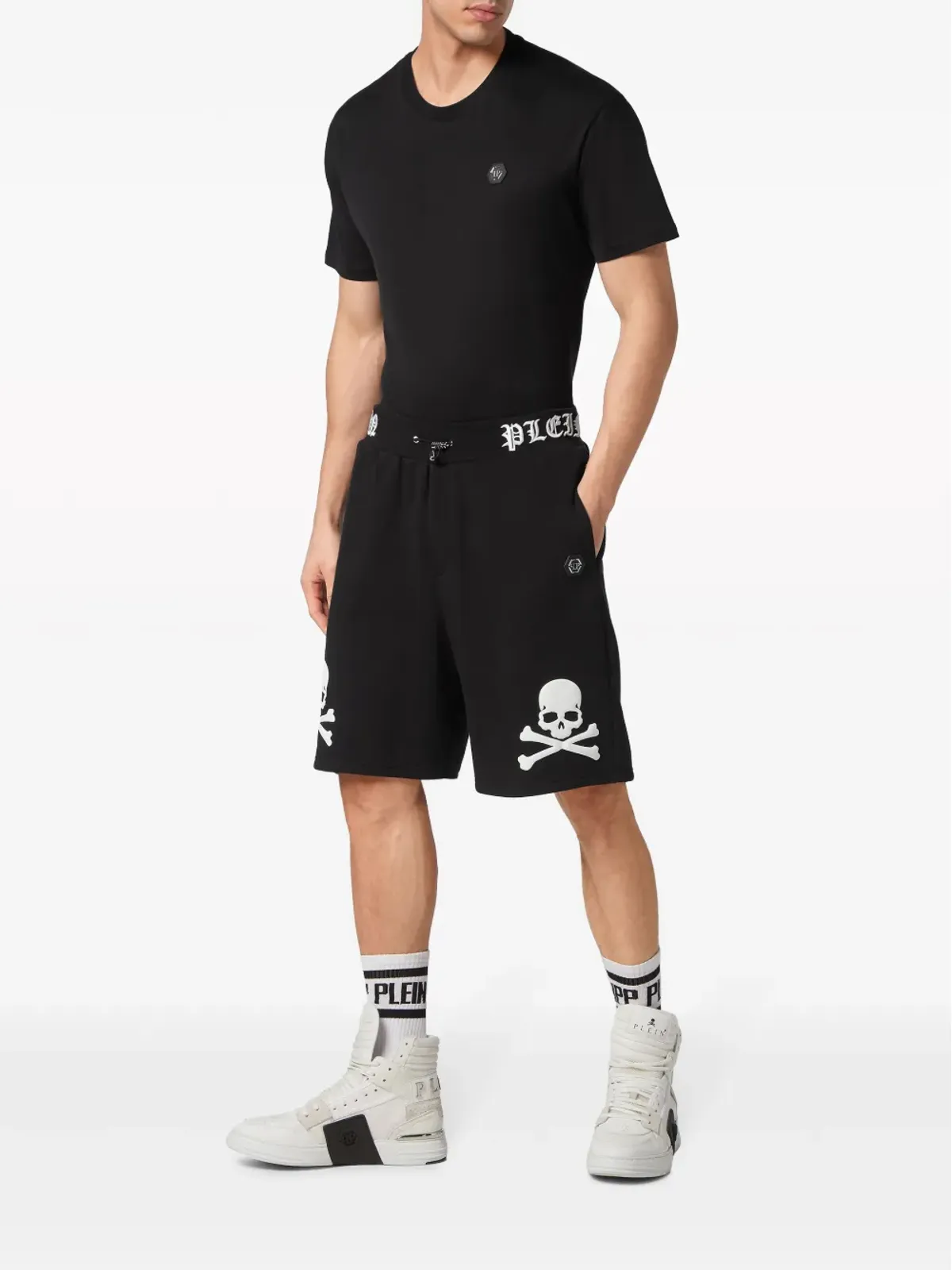 Philipp Plein Skull&Bones ロゴ刺繍ショートパンツ - ブラック - 画像2