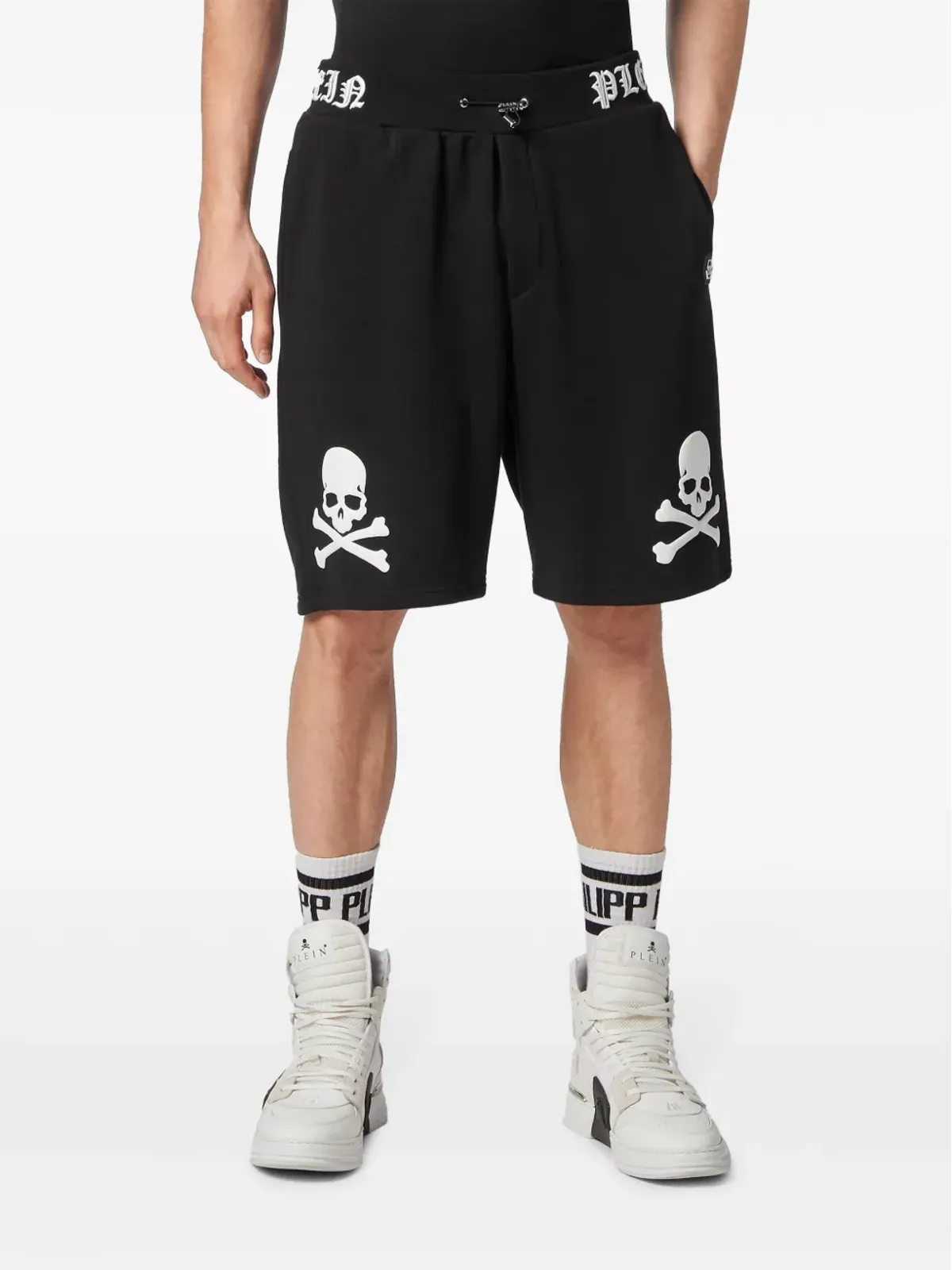 Philipp Plein Skull&Bones ロゴ刺繍ショートパンツ - ブラック - 画像3