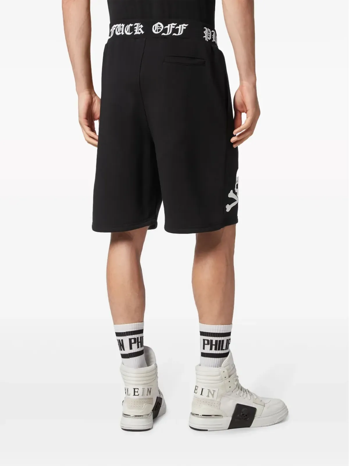 Philipp Plein Skull&Bones ロゴ刺繍ショートパンツ - ブラック - 画像4