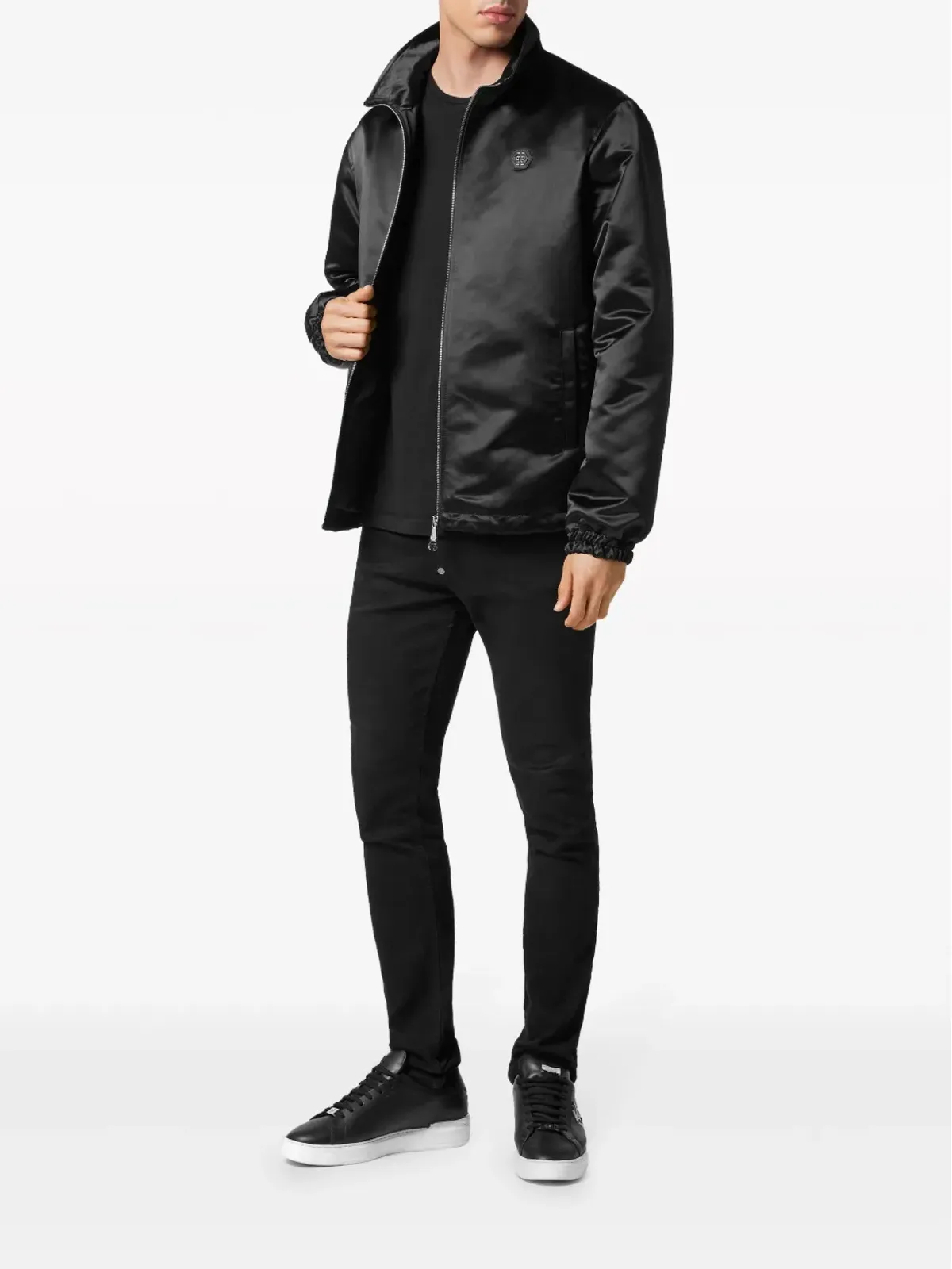 Philipp Plein ロゴアップリケ サテン仕上げ ウィンドブレーカー ブラック - 画像2