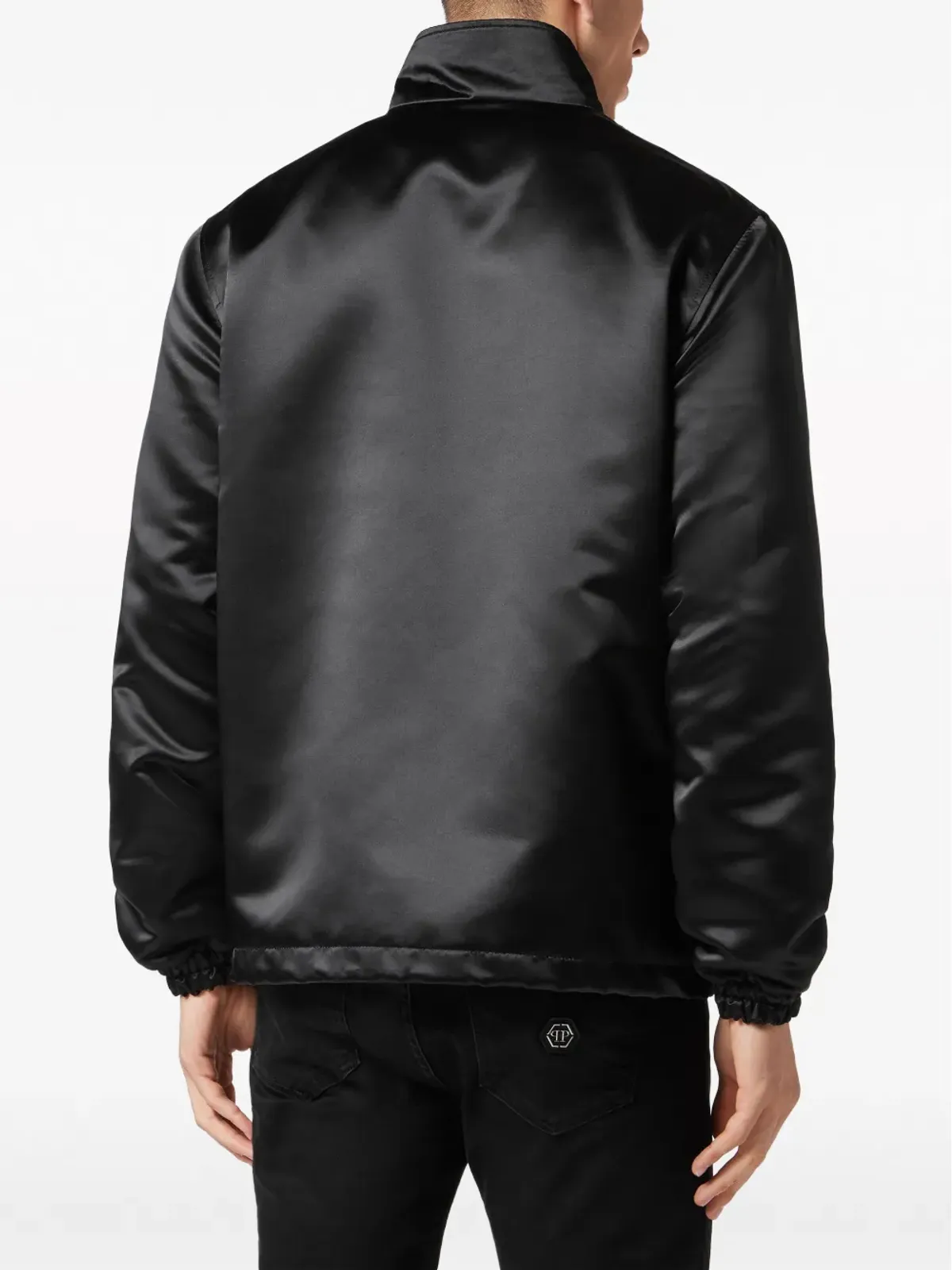 Philipp Plein ロゴアップリケ サテン仕上げ ウィンドブレーカー ブラック - 画像4