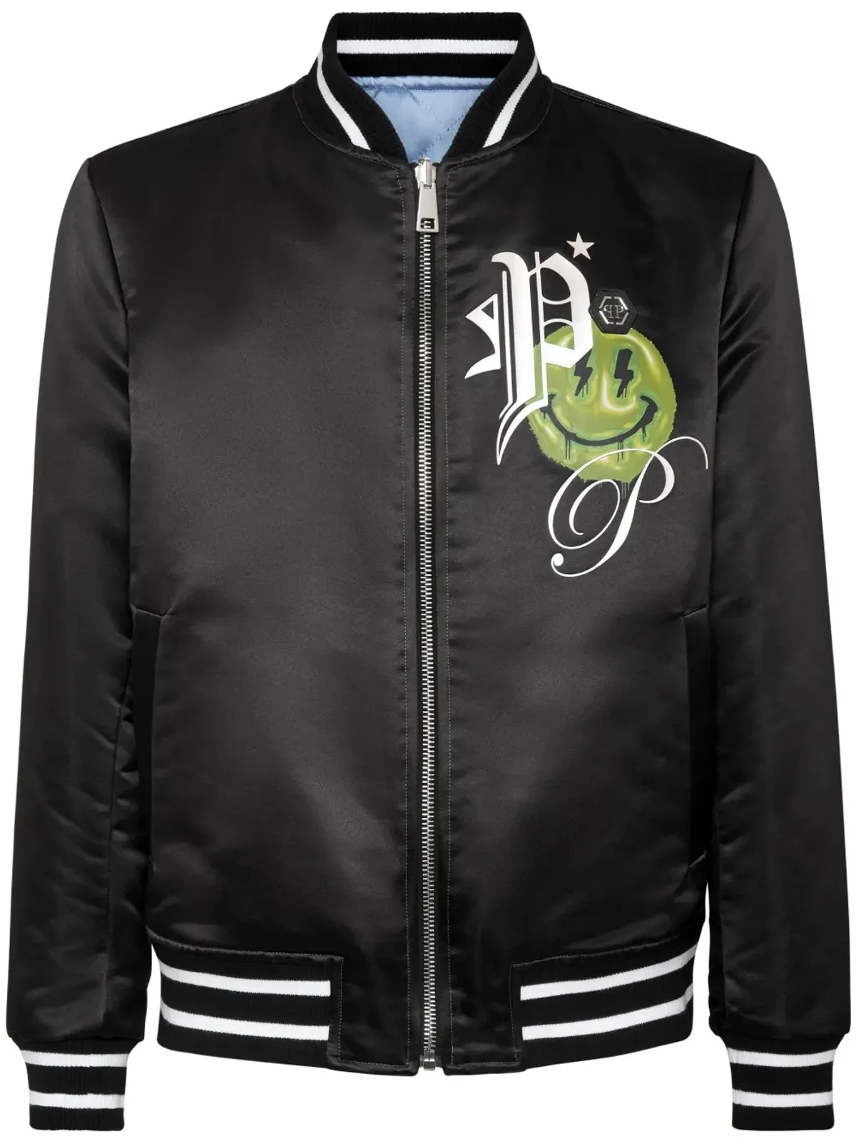 Philipp Plein ロゴプリント サテン仕上げ リバーシブル ボンバージャケット - ブルー - 画像1