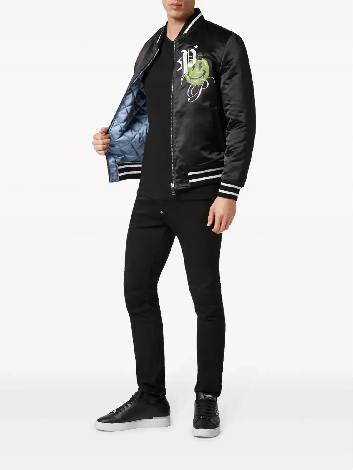Philipp Plein ロゴプリント サテン仕上げ リバーシブル ボンバージャケット - ブルー - 画像2