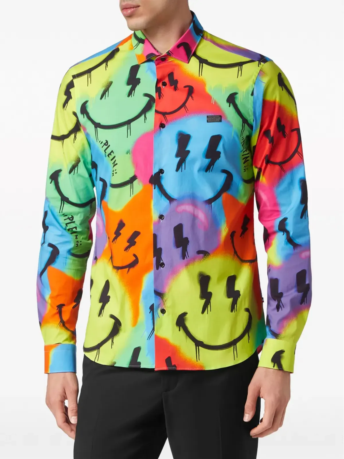 Philipp Plein Sugar Daddy Smile Graffiti コットンシャツ - グリーン - 画像3