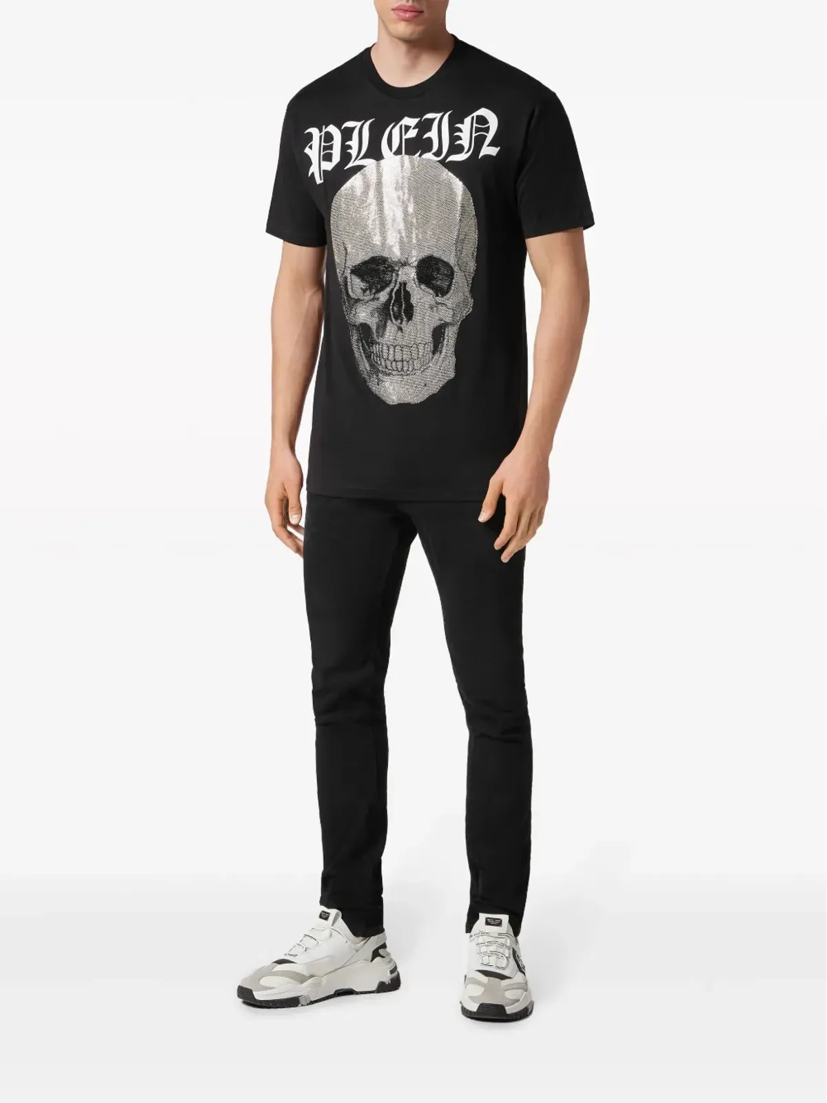 Philipp Plein ドクロクリスタル付き コットン Tシャツ ブラック - 画像2