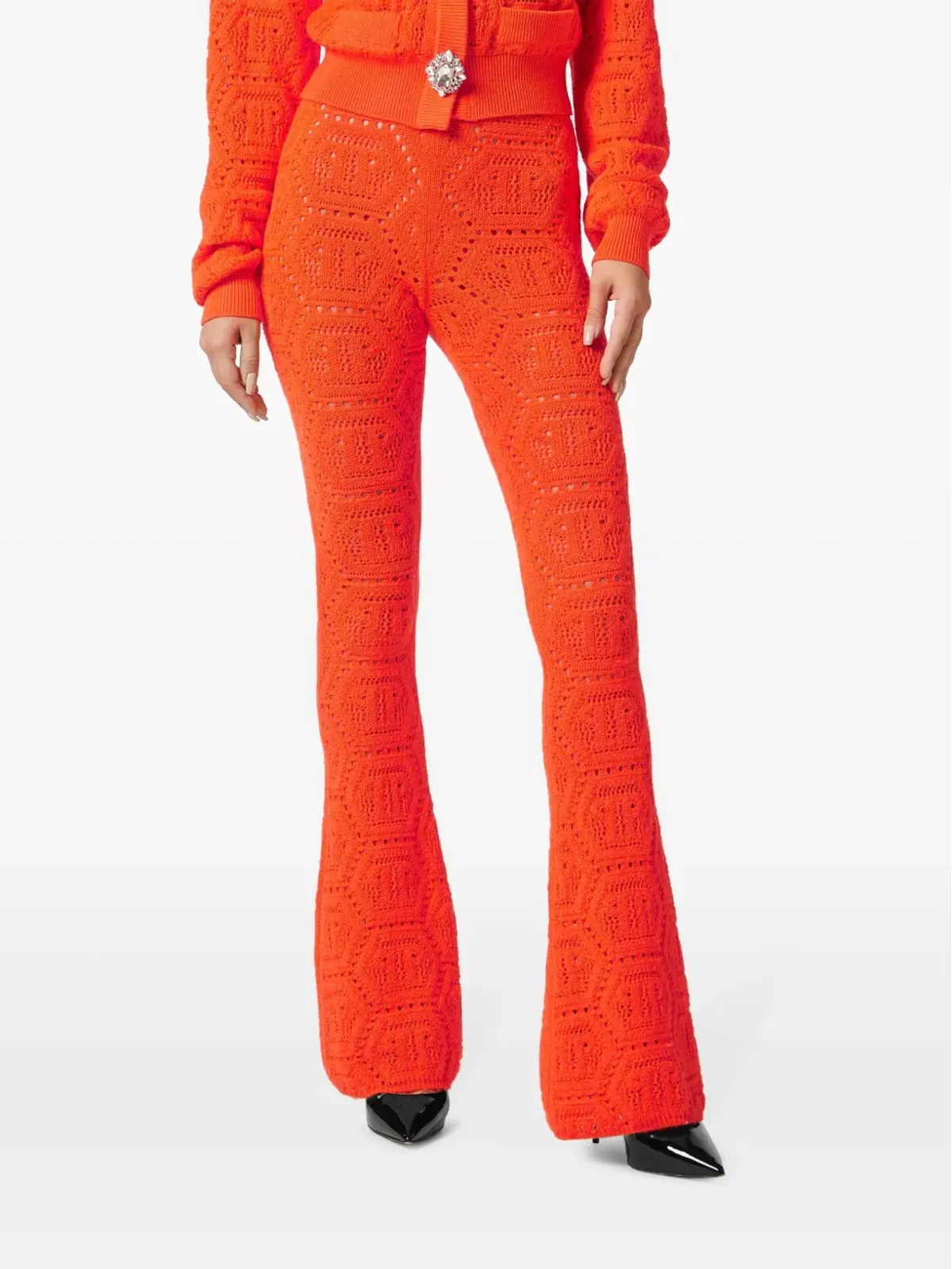 Philipp Plein モノグラムインターシャ ブートカット トラウザー オレンジ - 画像3