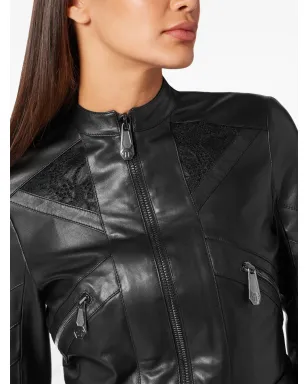 Philipp Plein レース装飾レザージャケット - ブラック - サムネイル5