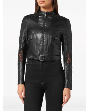 Philipp Plein レース装飾レザージャケット - ブラック - サムネイル3