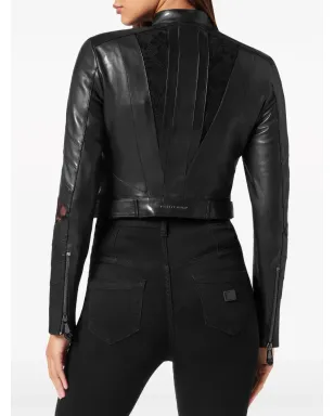 Philipp Plein レース装飾レザージャケット - ブラック - サムネイル4
