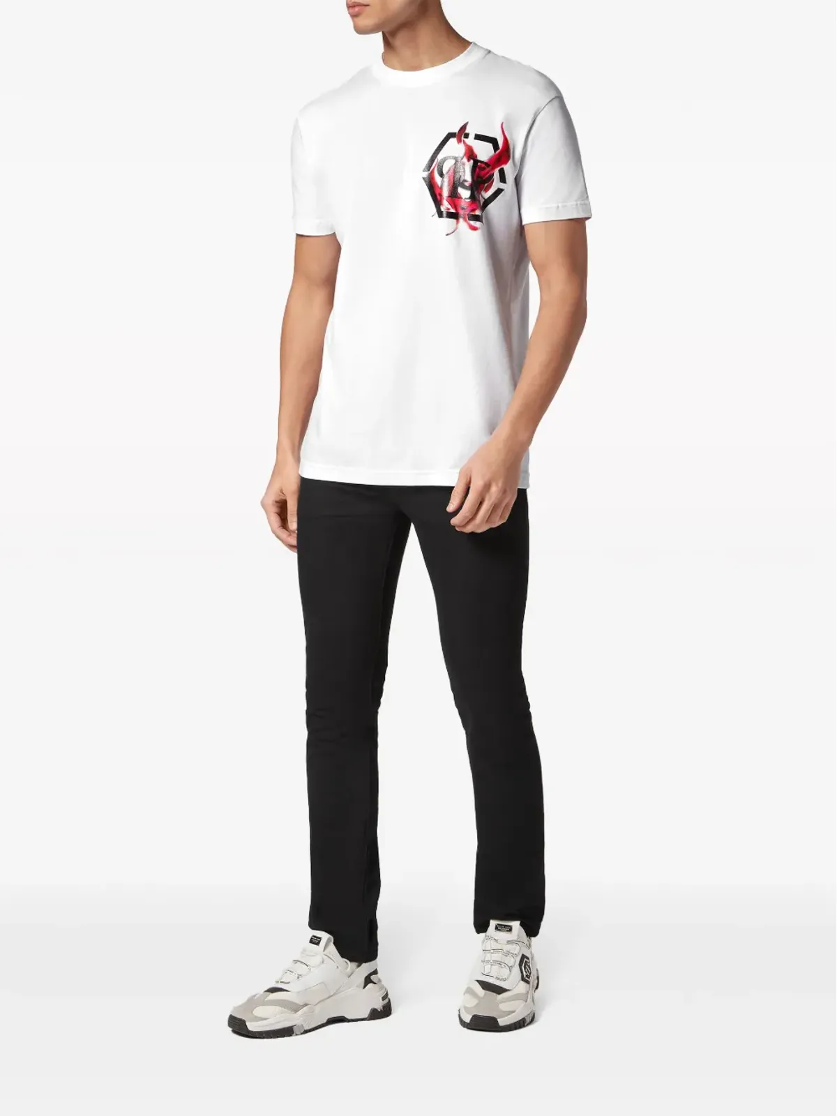 Philipp Plein ロゴ・炎プリント コットン Tシャツ - ホワイト - 画像2