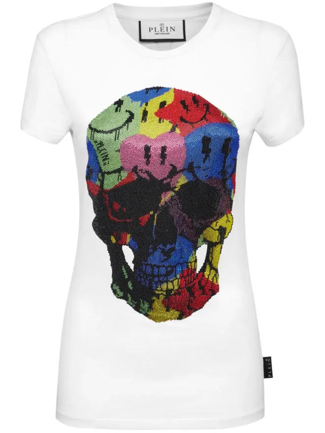 Philipp Plein Philipp Plein スカルプリント・ラインストーン装飾 Tシャツ - ホワイトの商品画像