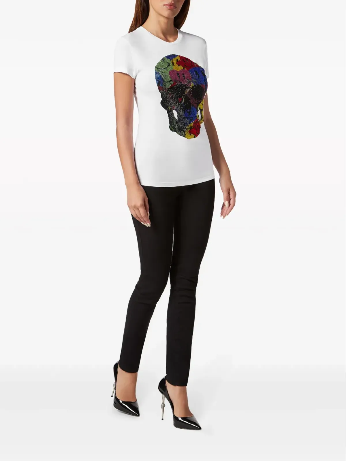Philipp Plein スカルプリント・ラインストーン装飾 Tシャツ - ホワイト - 画像2