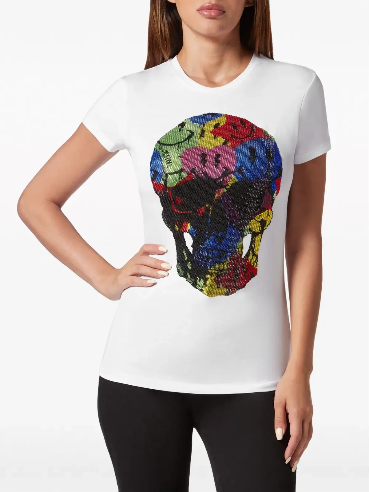 Philipp Plein スカルプリント・ラインストーン装飾 Tシャツ - ホワイト - 画像3