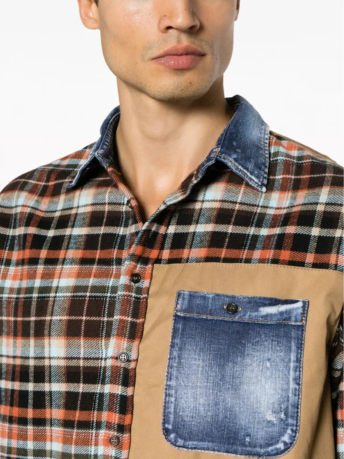 DSQUARED2 デニムディテール チェック柄シャツ（ブラウン） - 画像5