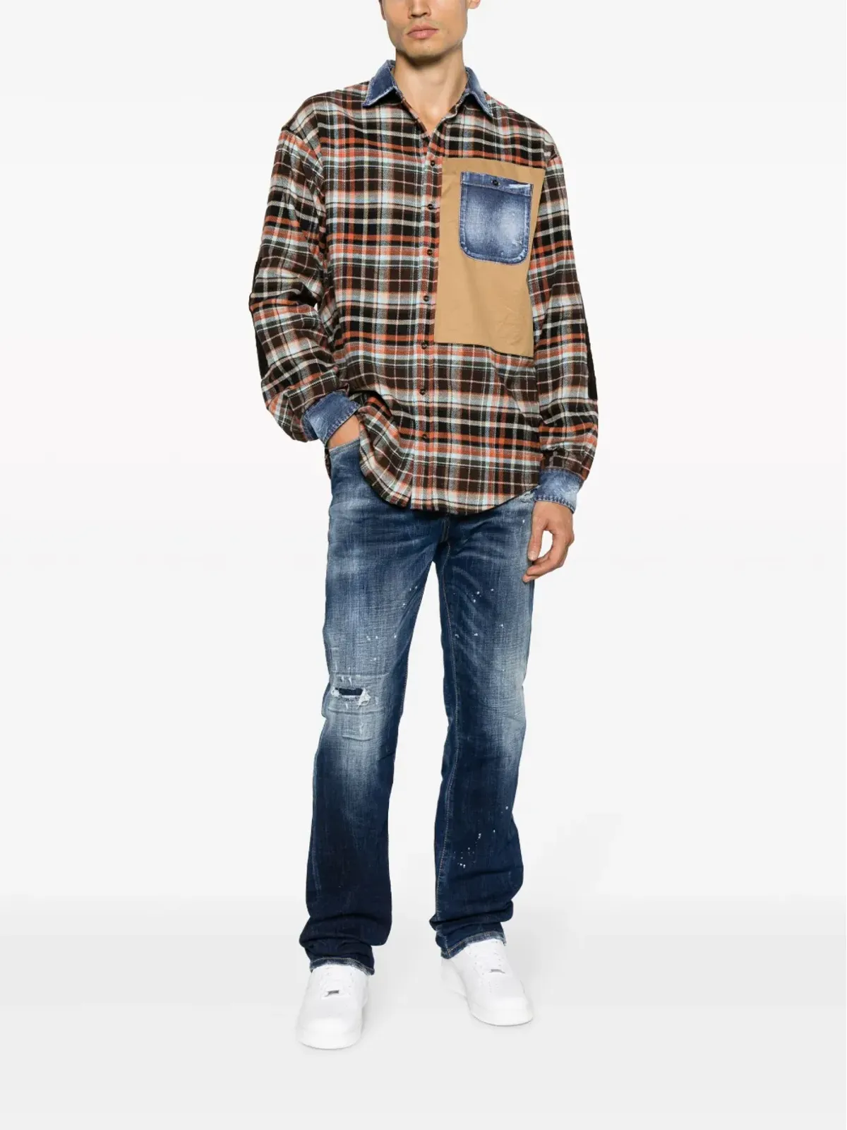 DSQUARED2 デニムディテール チェック柄シャツ（ブラウン） - 画像2