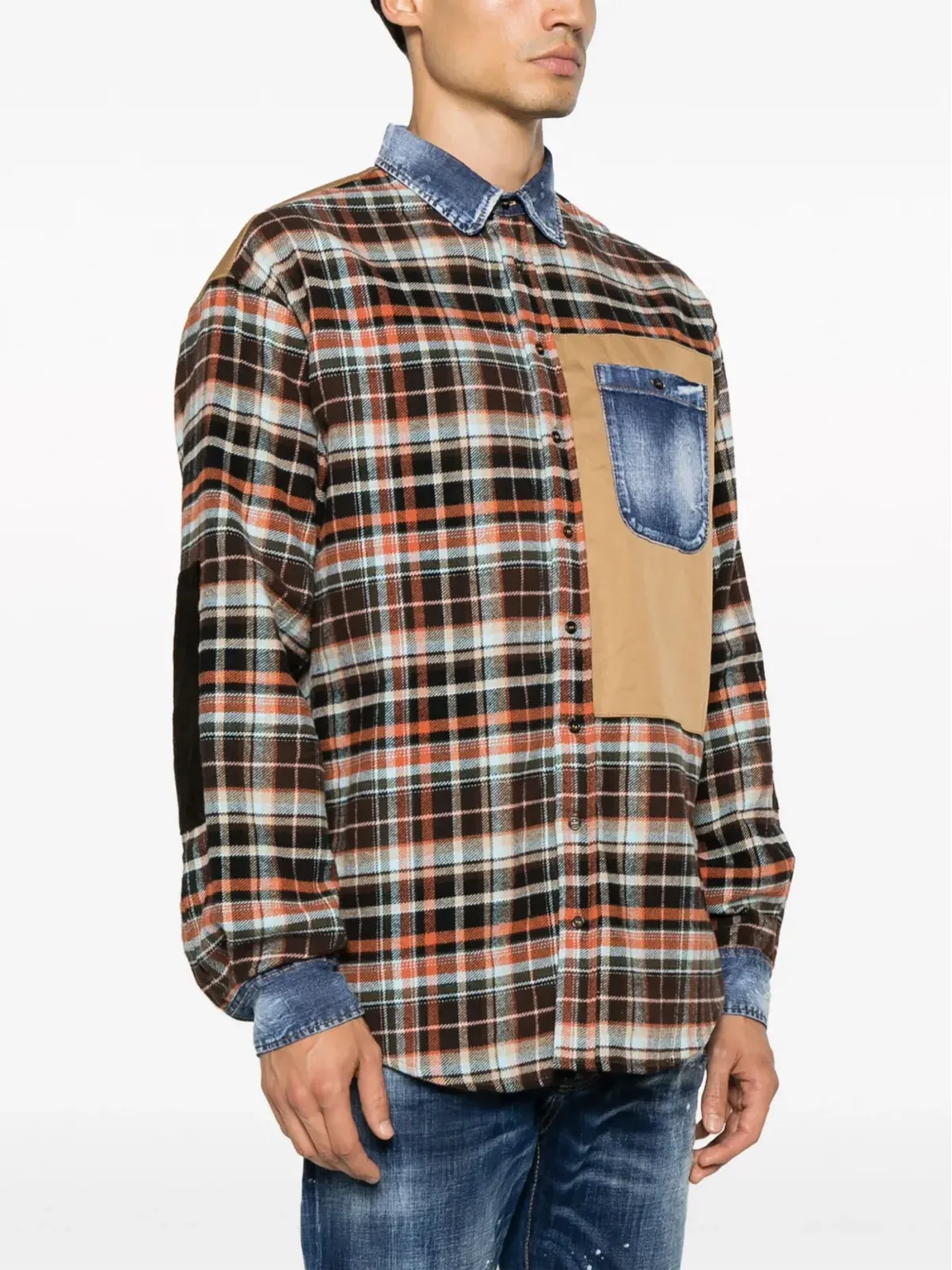 DSQUARED2 デニムディテール チェック柄シャツ（ブラウン） - 画像3