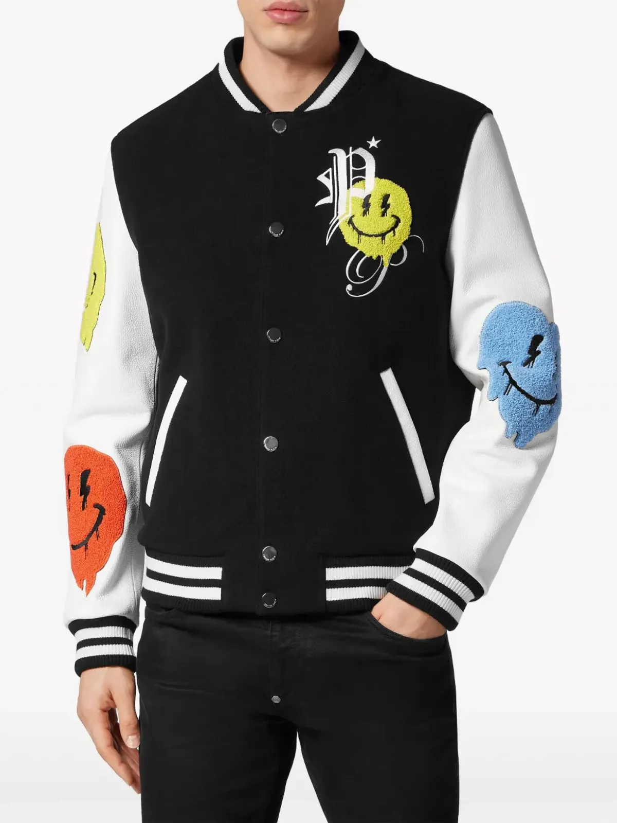Philipp Plein スマイルアップリケ バーシティジャケット - 画像2