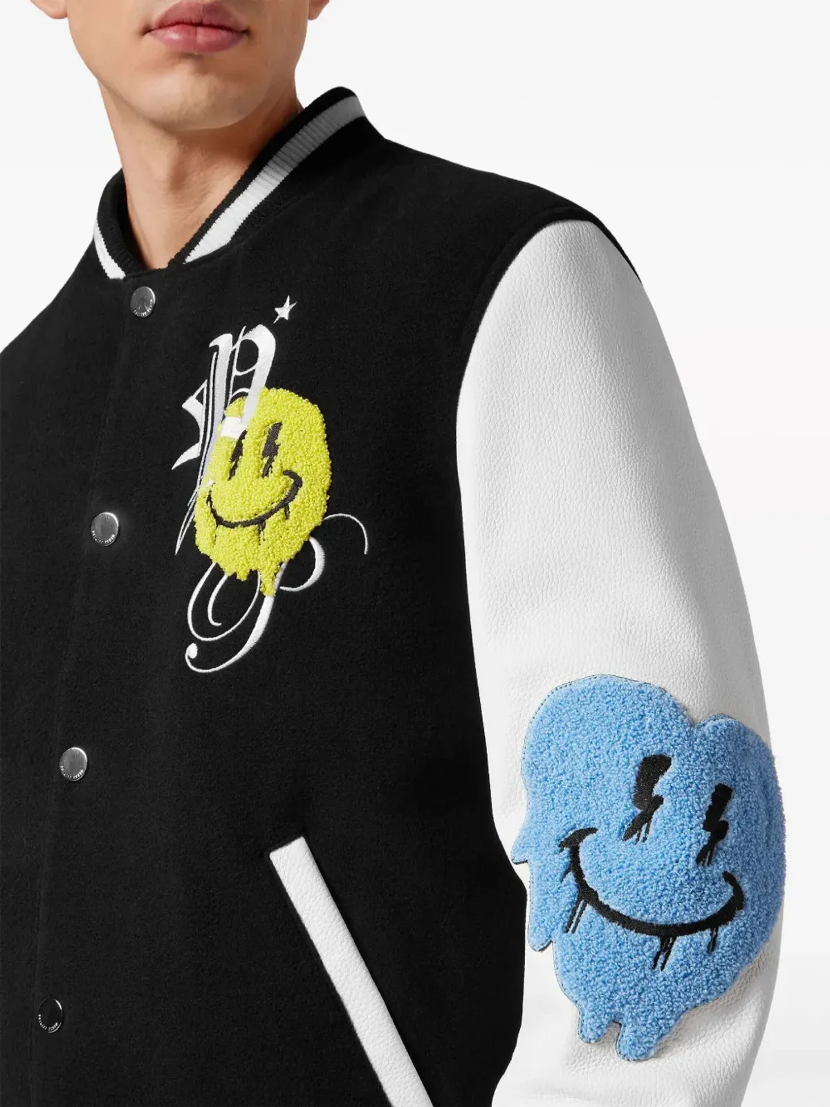 Philipp Plein スマイルアップリケ バーシティジャケット - 画像4