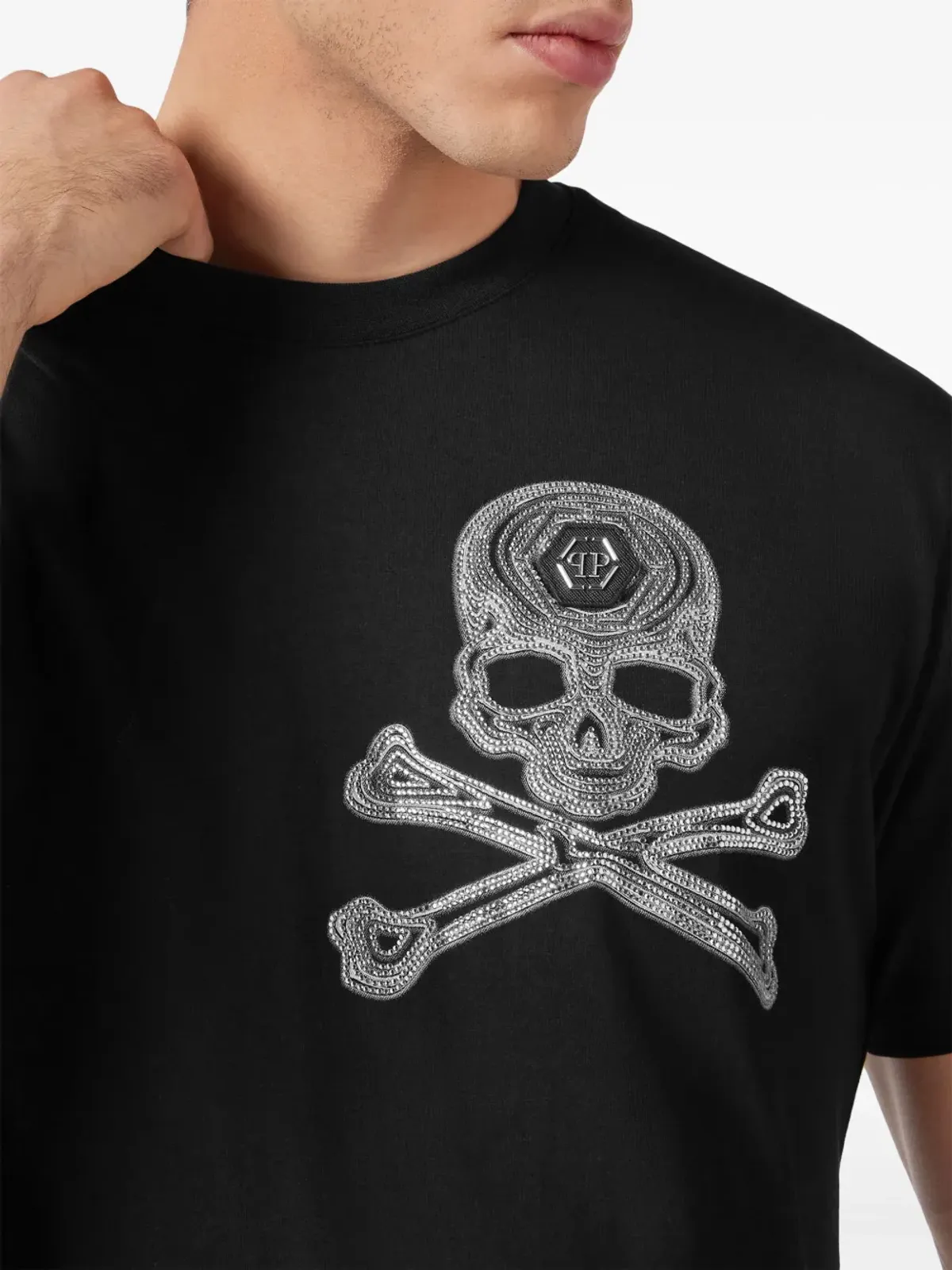 Philipp Plein スカル＆ボーンズ ロゴ入り ラインストーン付き Tシャツ - 画像4