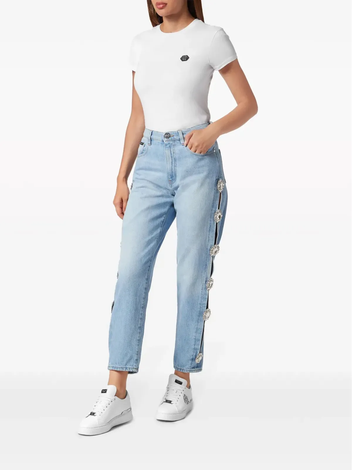 Philipp Plein ブローチディテール カットアウト デニム ジーンズ - 画像2