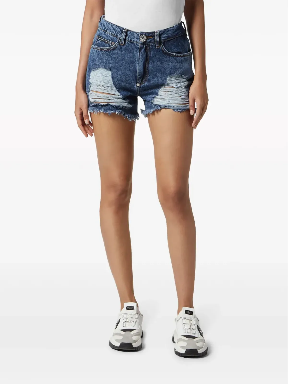 Philipp Plein ミッドライズ リップド デニムショーツ - 画像2