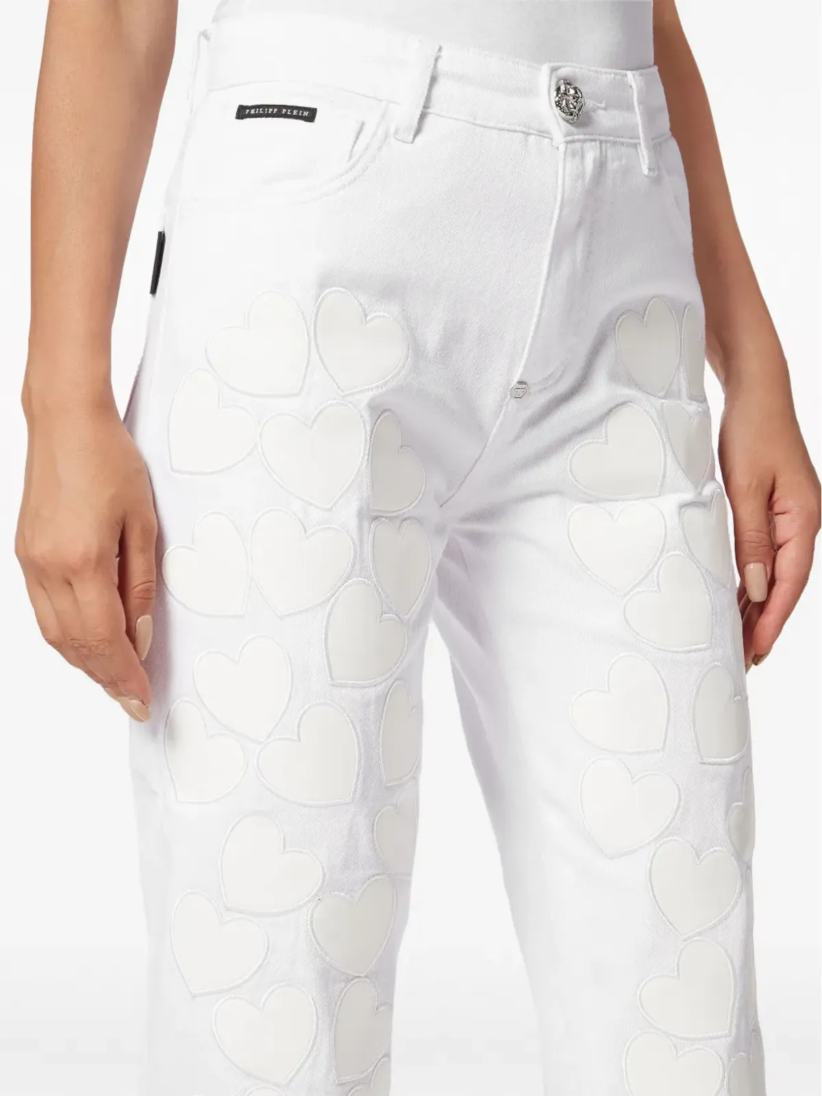 Philipp Plein ハートパッチ付きクロップドジーンズ - ホワイト - 画像5