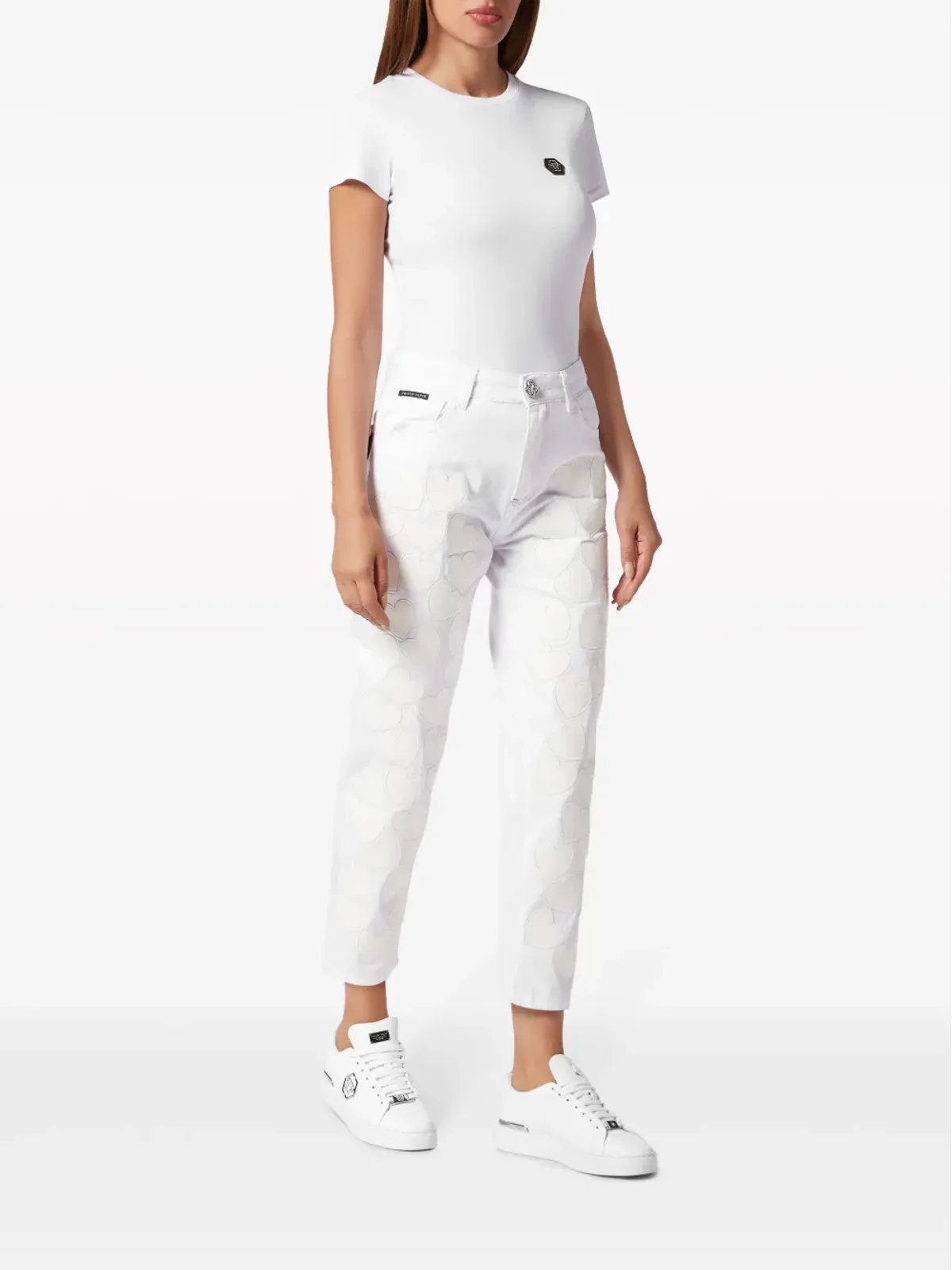 Philipp Plein ハートパッチ付きクロップドジーンズ - ホワイト - 画像2