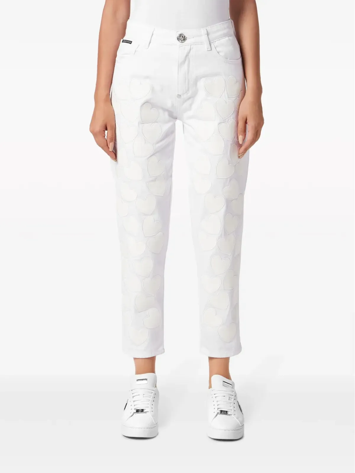 Philipp Plein ハートパッチ付きクロップドジーンズ - ホワイト - 画像3