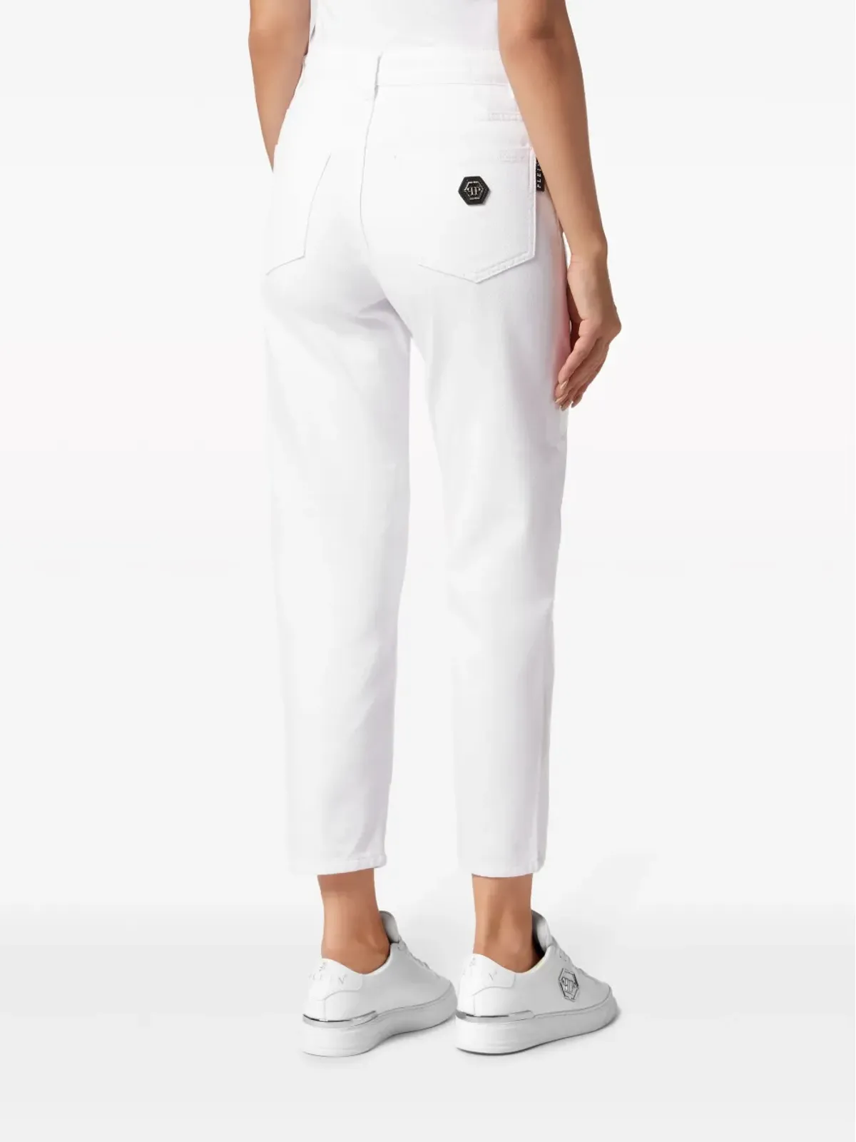 Philipp Plein ハートパッチ付きクロップドジーンズ - ホワイト - 画像4