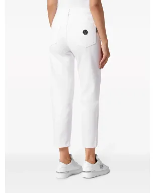 Philipp Plein ハートパッチ付きクロップドジーンズ - ホワイト - サムネイル4