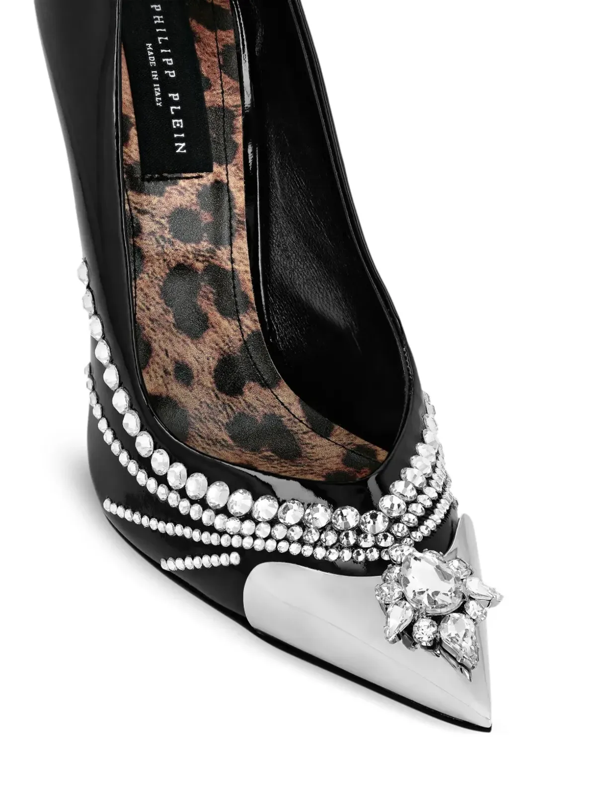 Philipp Plein 105mm クリスタル装飾 パテントレザー パンプス ブラック - 画像4