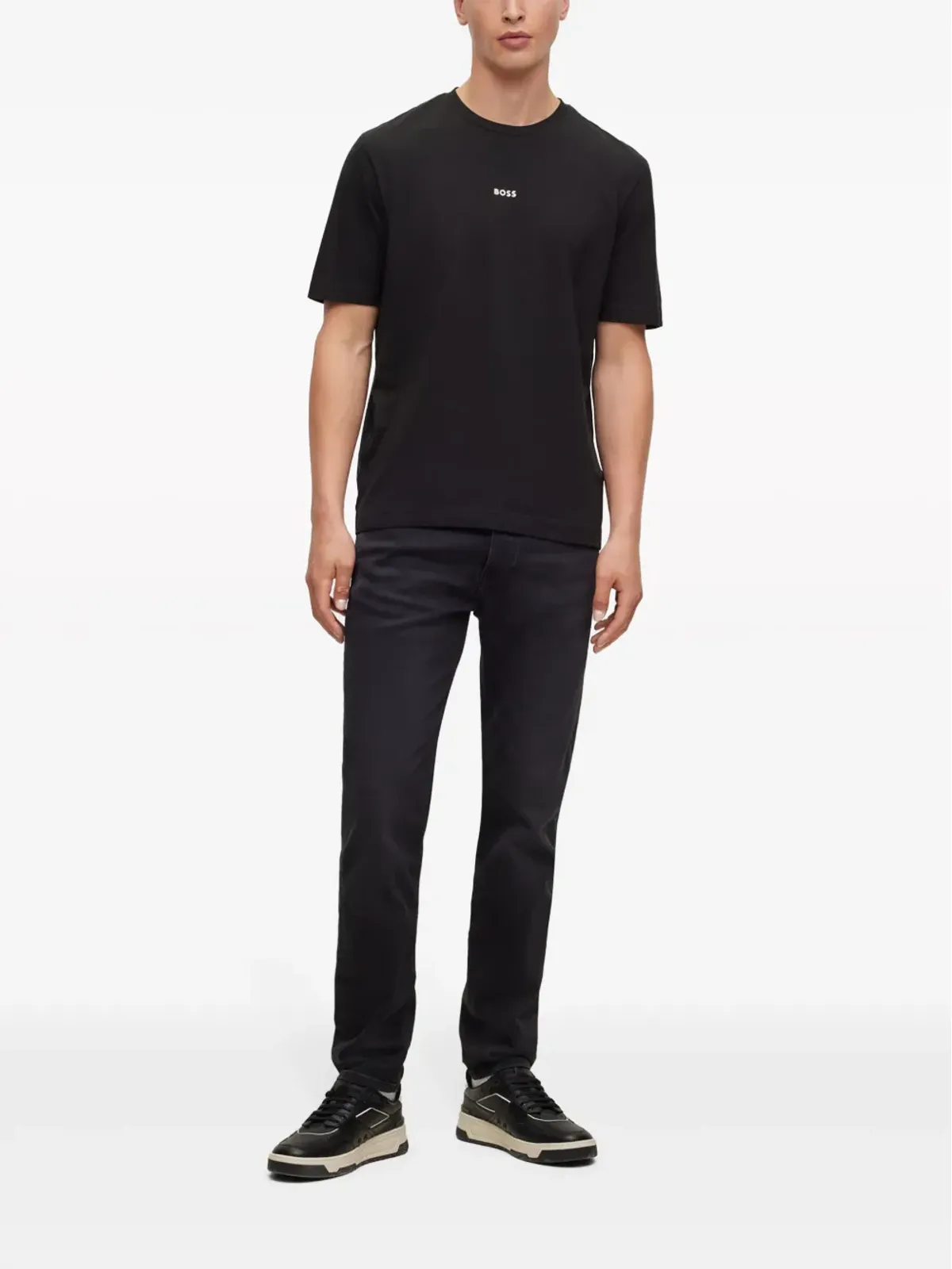 BOSS ロゴプリント クルーネック コットン Tシャツ - ブラック - 画像2