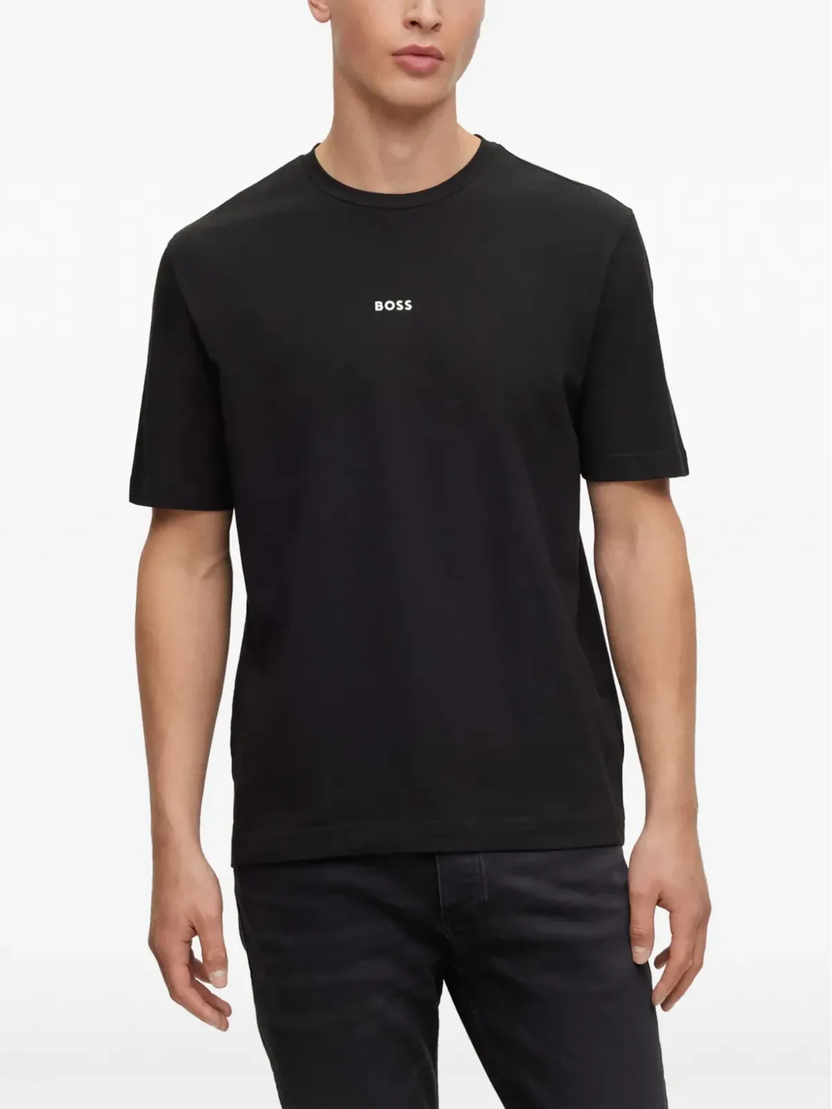 BOSS ロゴプリント クルーネック コットン Tシャツ - ブラック - 画像3