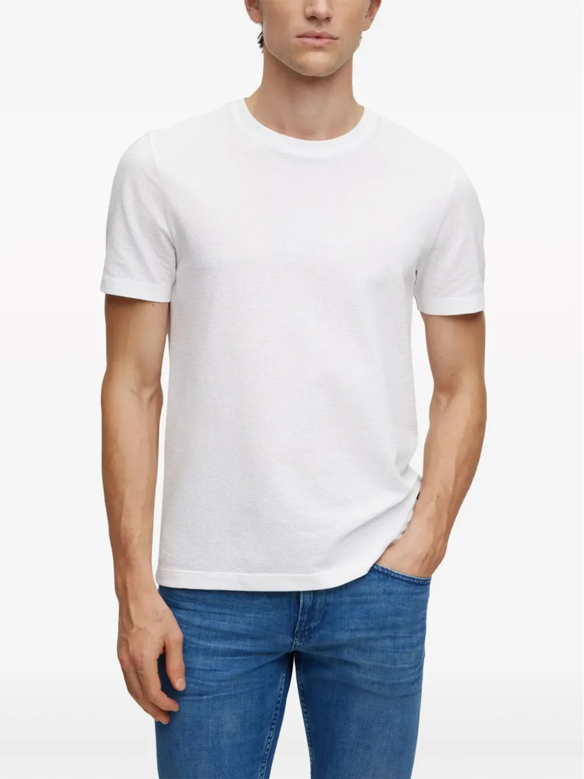 BOSS ロゴタグ バブルジャカード コットン Tシャツ - 画像3