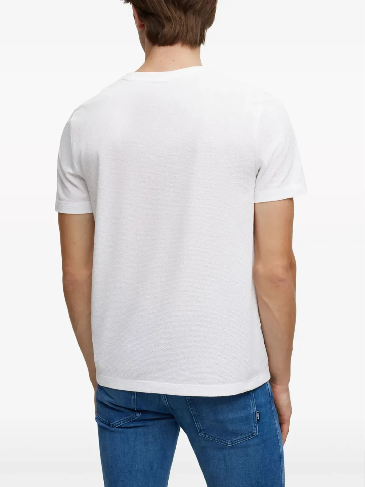 BOSS ロゴタグ バブルジャカード コットン Tシャツ - 画像4
