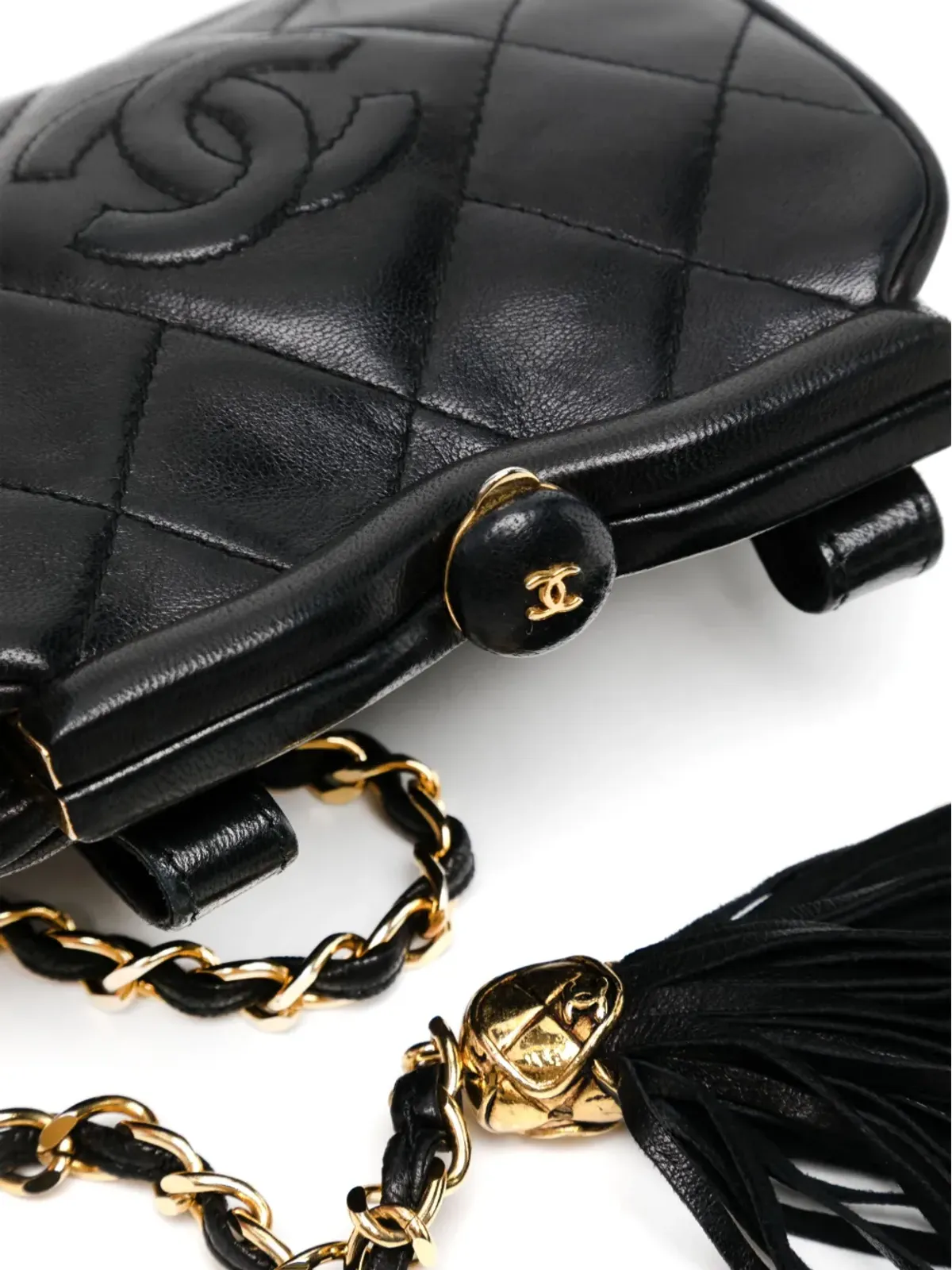 CHANEL ビンテージ CCダイヤモンドキルティング ベルトバッグ - ブラック - 画像4
