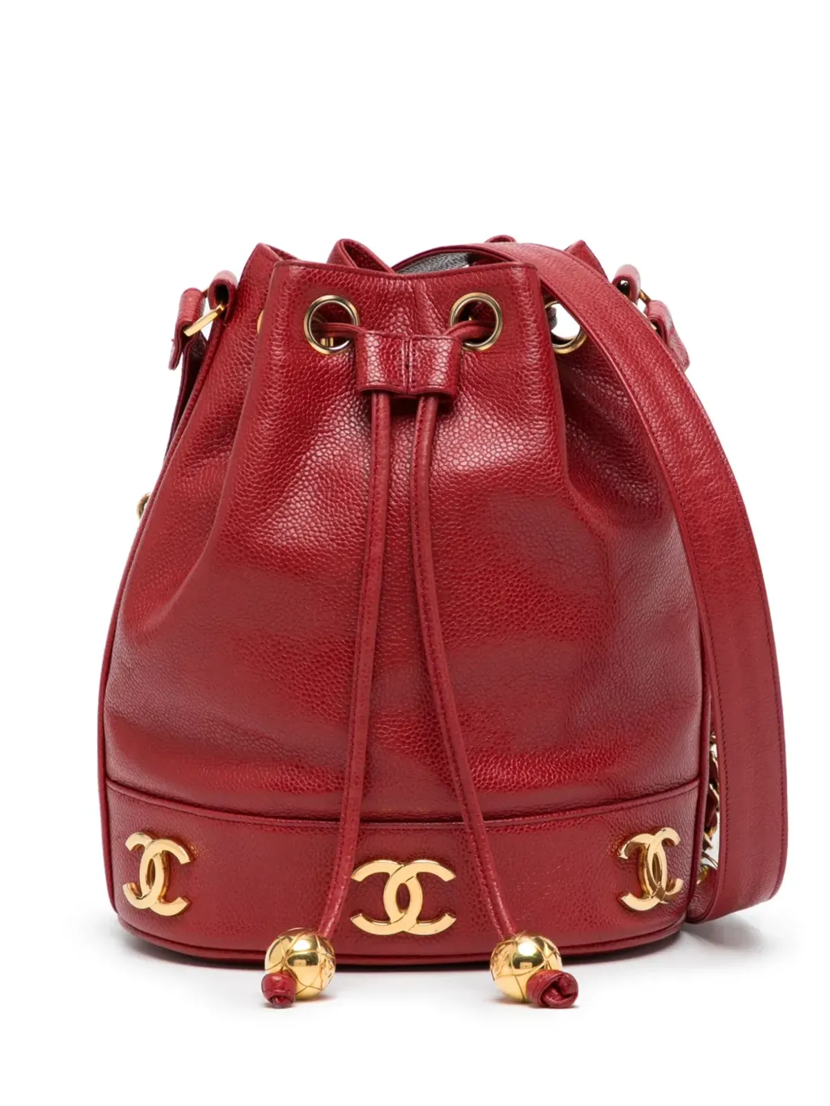 CHANEL ビンテージ トリプルCC レザー バケットバッグ - レッド - 画像1