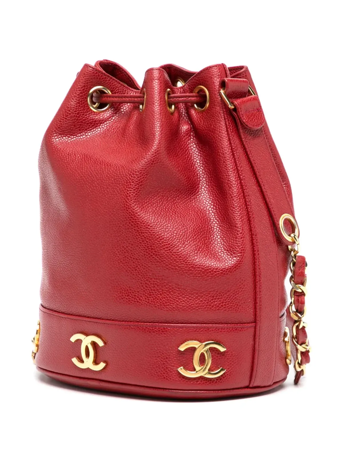 CHANEL ビンテージ トリプルCC レザー バケットバッグ - レッド - 画像3