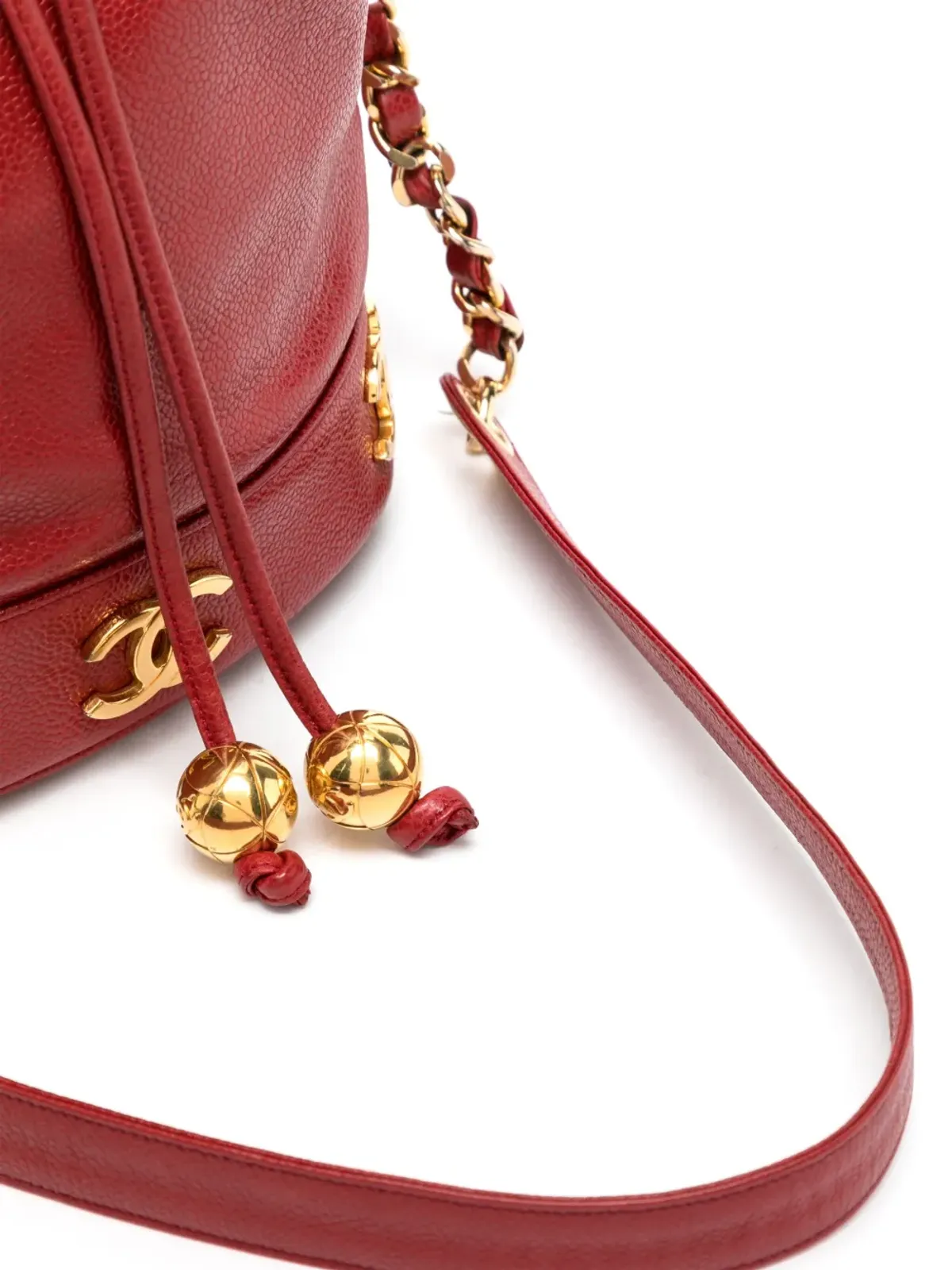 CHANEL ビンテージ トリプルCC レザー バケットバッグ - レッド - 画像4