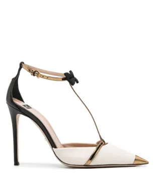 Elisabetta Franchi 105mm リボンディテール レザーポンプ - ニュートラルカラー - サムネイル1