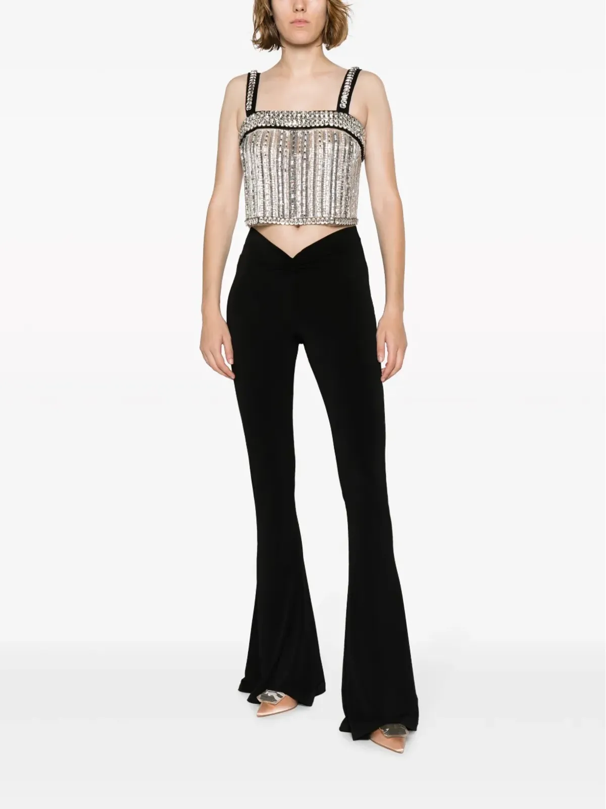 Elisabetta Franchi クリスタル装飾のクロップドタンクトップ - シルバー - 画像2